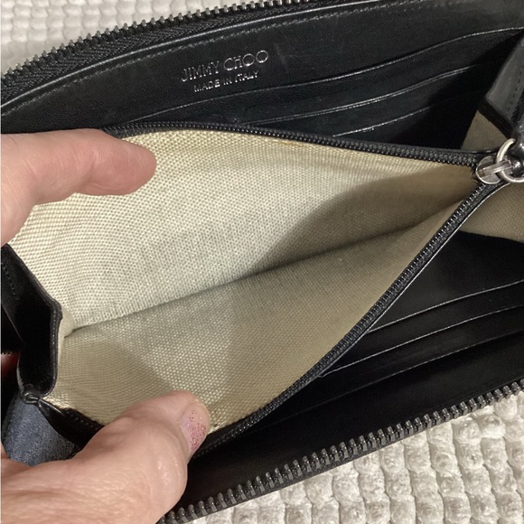 Jimmy Choo RARE Pink Star Studded Long Zippy Black Leather Wallet Clutch - Picture 12 of 15